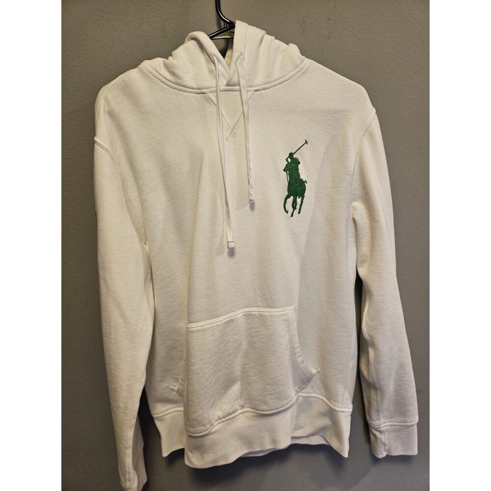 Polo Ralph Lauren Hoodie Men’s Medium White Green Big Pony Logo #3 Sleeve
